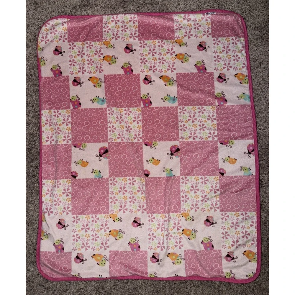 Graco Pink Floral Ladybug Sherpa Baby Blanket 30x35‎ Lovey